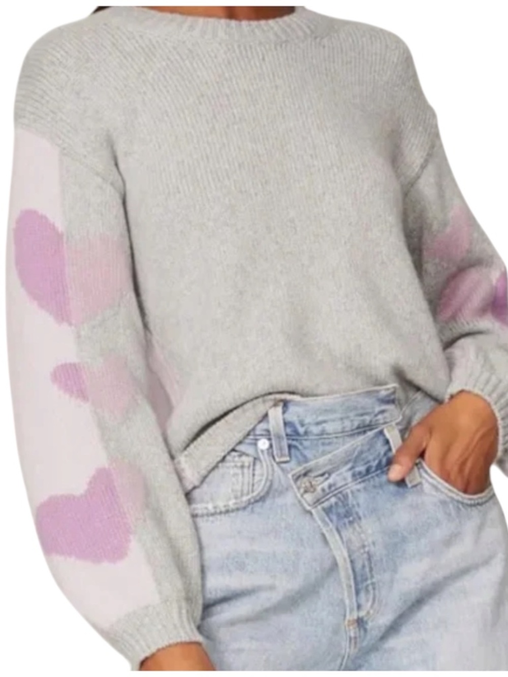 Splendid "Coming & Going" Heart Sweater - Heather Gray & Pink Size M